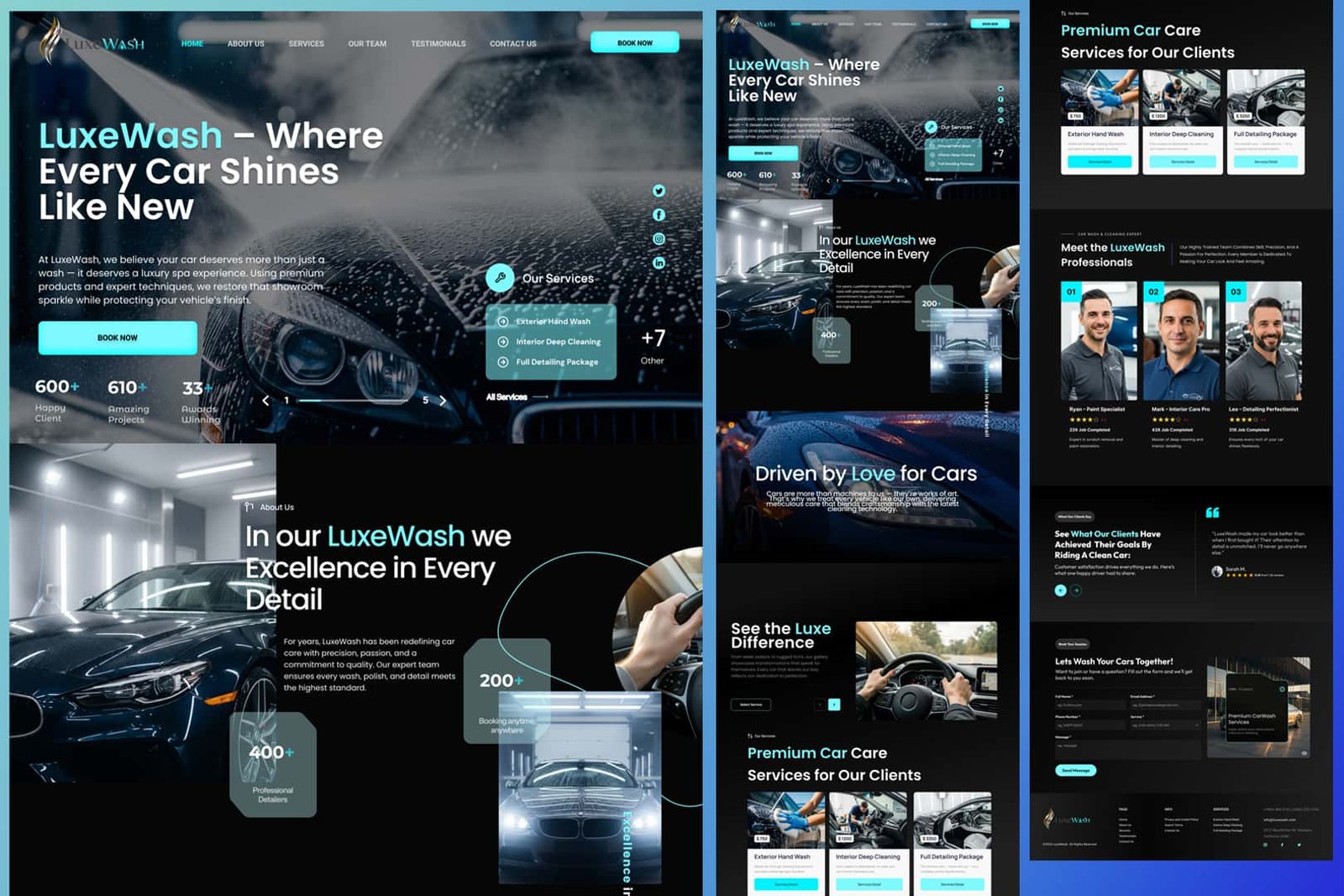 LuxeWash – Responsive Website Design Full Mockup view by Abdul Karim Rony